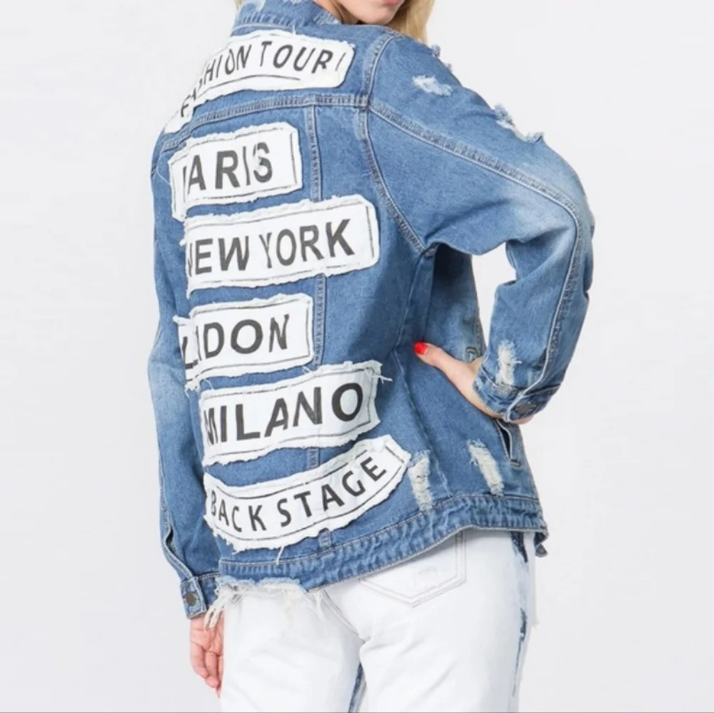 #177 🛑M BLACK FASHION TOUR DISTRESSED DENIM JACKET - Picture 5 of 8